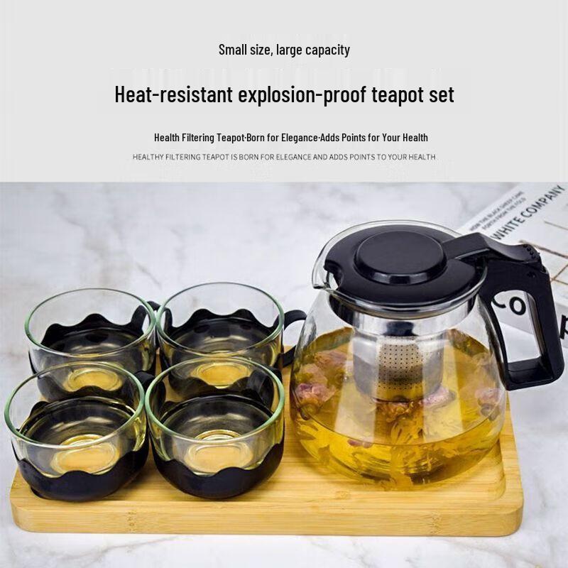 Heat-Resistant Large Glass Teapot & 4-Cup Set