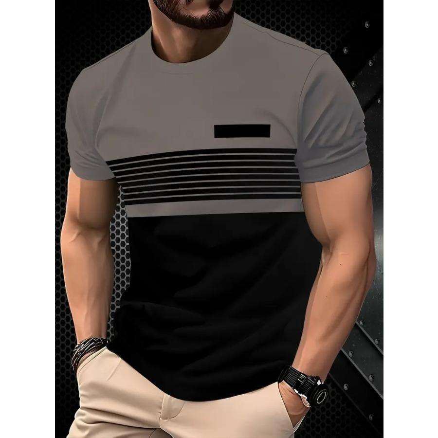 Men Striped T Shirt Tee Shirt Short Sleeve O-Neck TShirt Vintage Casual Large Size T-Shirts Men’s