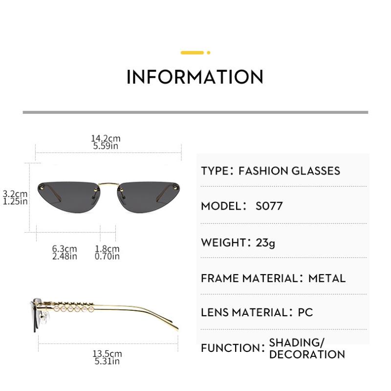 Women's Sunglasses, Triangular Cat Eye Sunglasses, Rimless Sunglasses.