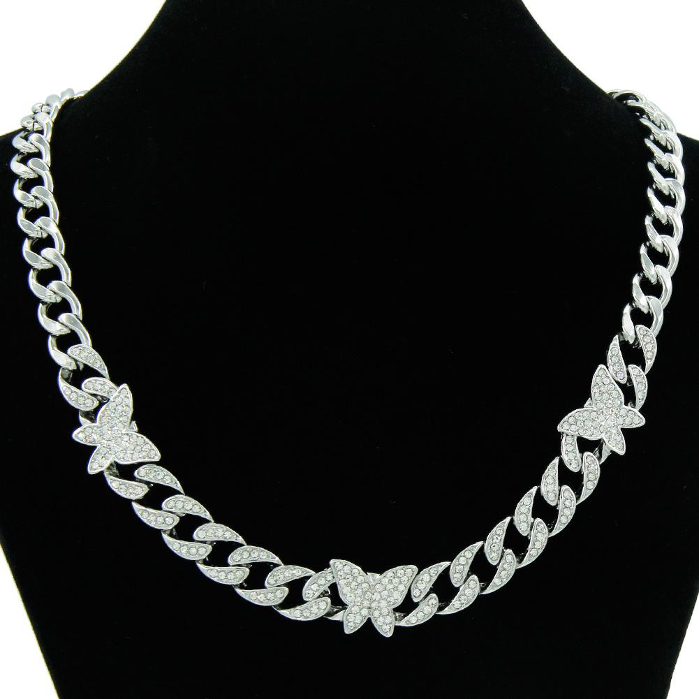 

Мужское индивидуальное лоскутное ожерелье с бриллиантовой бабочкой и кубинской цепочкой, крутое хипстерское колье, цепочка на ключицу