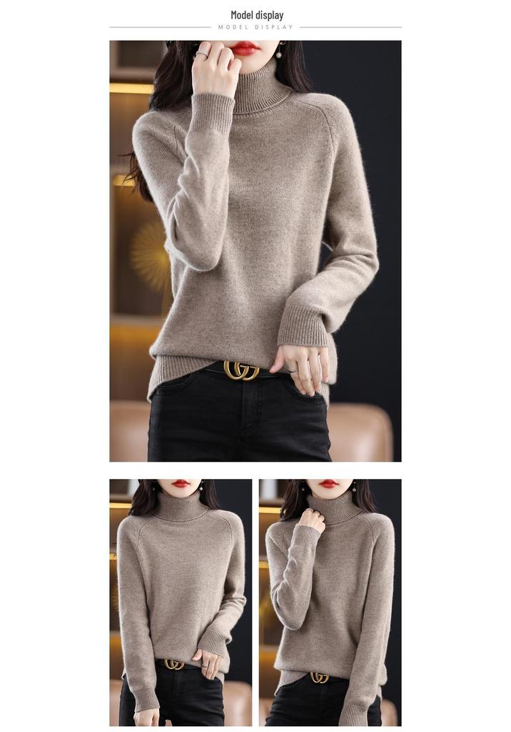 High-Neck Slimming Knit Sweater - Women's Elegant Autumn/Winter Base Layer