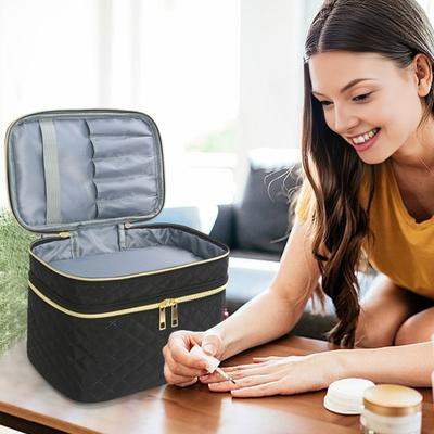 Travel Makeup Case Double Layer Makeup Bag with Handle And Multiple Compartments Cosmetic Organizer Case Portable Toiletry Bag for Women Business Trip
