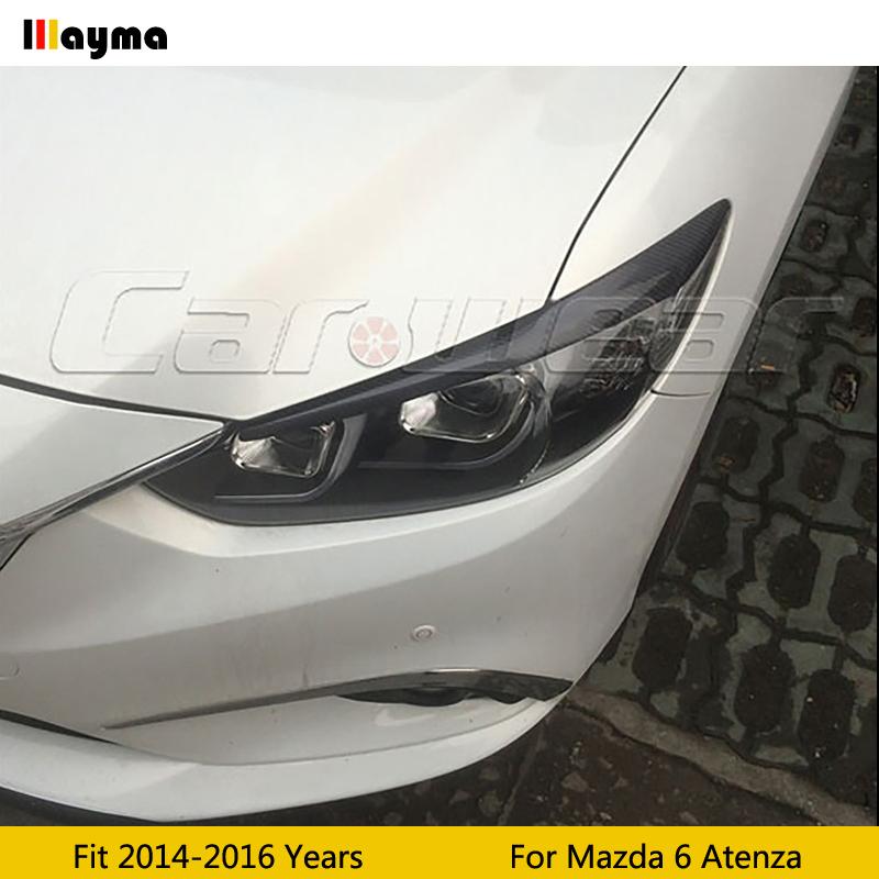 Carbon Fiber Headlight Eyebrow Cover Trim Sticker Head Lamp Eyelid For Mazda 6 Atenza 2014 - 2016 M6 Fiber glass primer eyebrow
