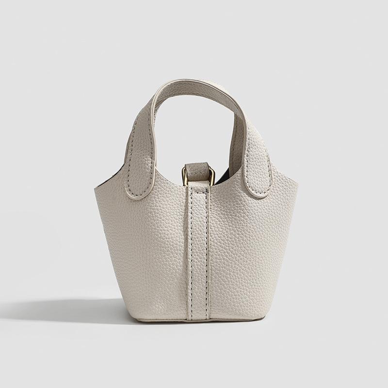 Textured Mini Food Basket Bucket Bag Versatile Women's Niche Leather Leather Shoulder Crossbody Bag