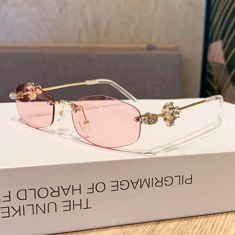 Rimless Glasses, Trimmed Diamond-Set Polygonal Sunglasses, Sunglasses, Plain Tide Flat Glasses.