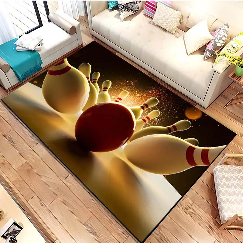 Bowling Party Area Rug for Boys Bedroom Living Room Decor Bowling Ball Carpet Sport Theme Floor Mat Non Slip Entrance Doormat