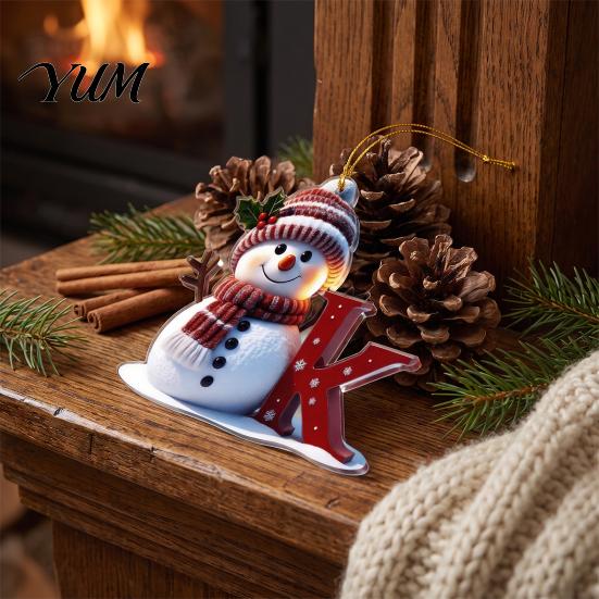 Festive Home Decor Supplies 26 Letter Christmas Ornaments, 2D Flat Snowman Hanging Decoration, Acrylic A-Z Clear Pattern Tree Alphabet Letters Pendant