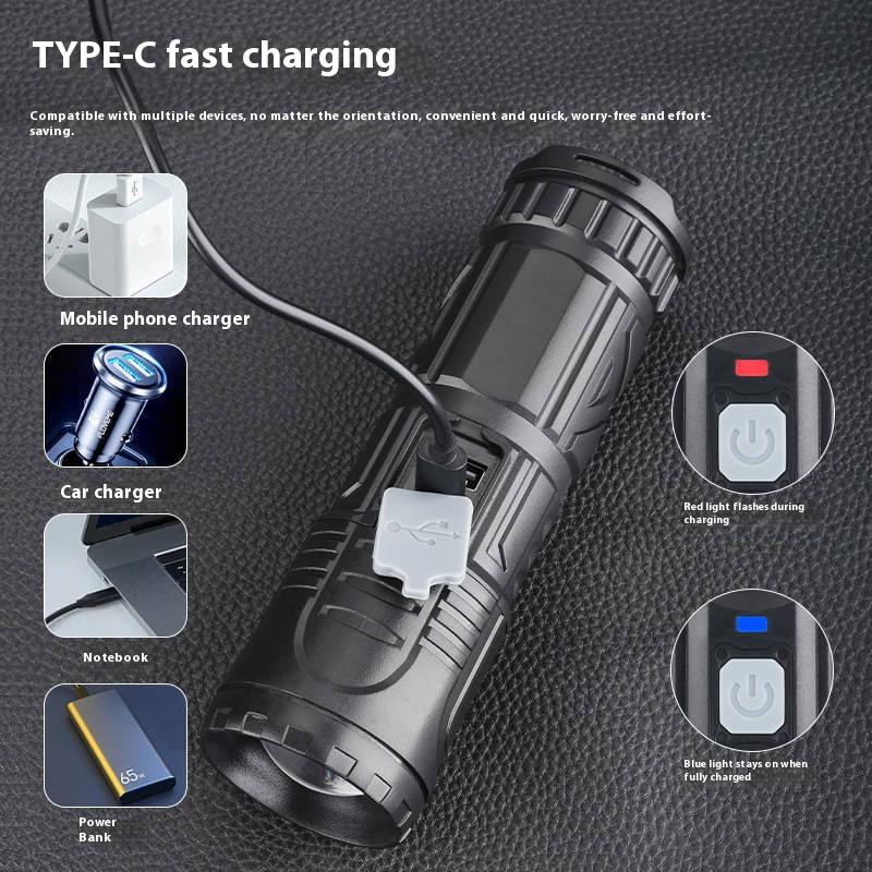 Rechargeable Tactical Flashlights Telescopic Zoomable Emergency Spotlights X3 Portable Laser Flashlights with COB Tail Light