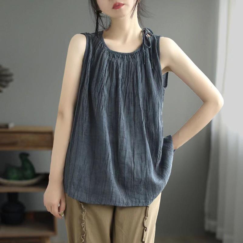 New Summer Retro Women's Vest Sleeveless Loose Pullover Bottom Suspender Top
