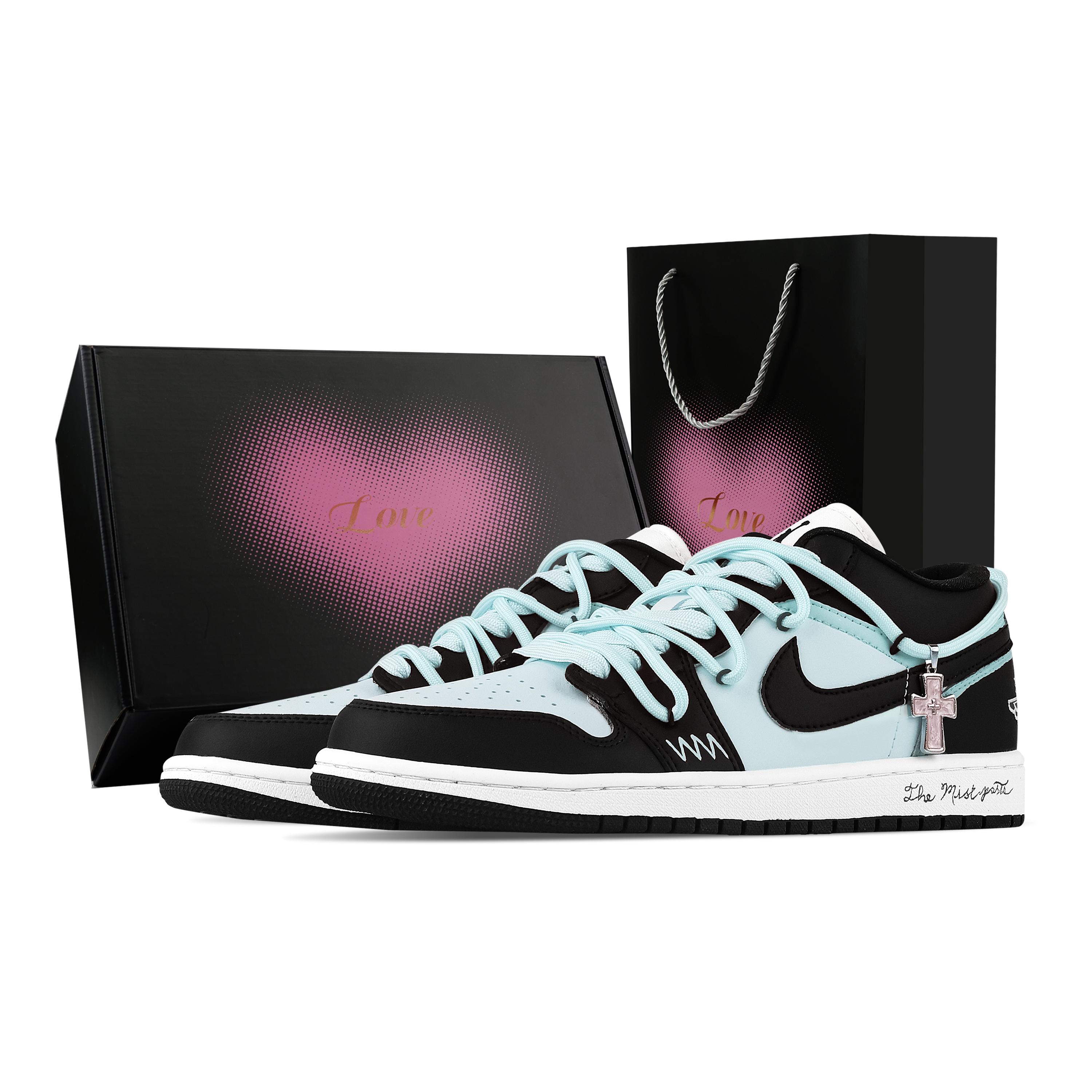 Jordan Air Jordan 1 Mint Ice Blue, Heart Box Low top Vintage Basketball Shoes Women s Black White Blue DC0774-101(Team773--) 37.5