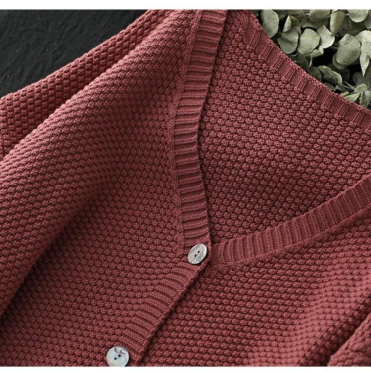 Johnature Vintage Cotton Knit Cardigan Women Solid Color Casual Sweater Long Sleeve Button V Neck Clothes