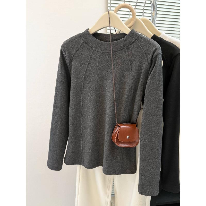 

Fishbone front shoulder half turtleneck long-sleeved T-shirt women s autumn and winter German velvet polished inner bottoming shirt loose on clothes XL темно-серого