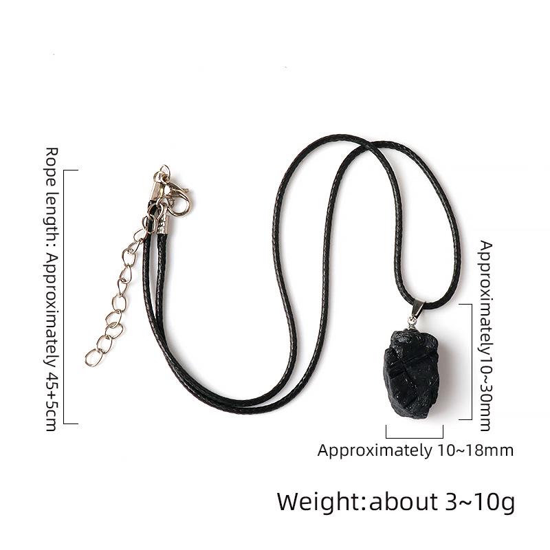 Natural Black Tourmaline Raw Stone Freeform Pendant Necklace