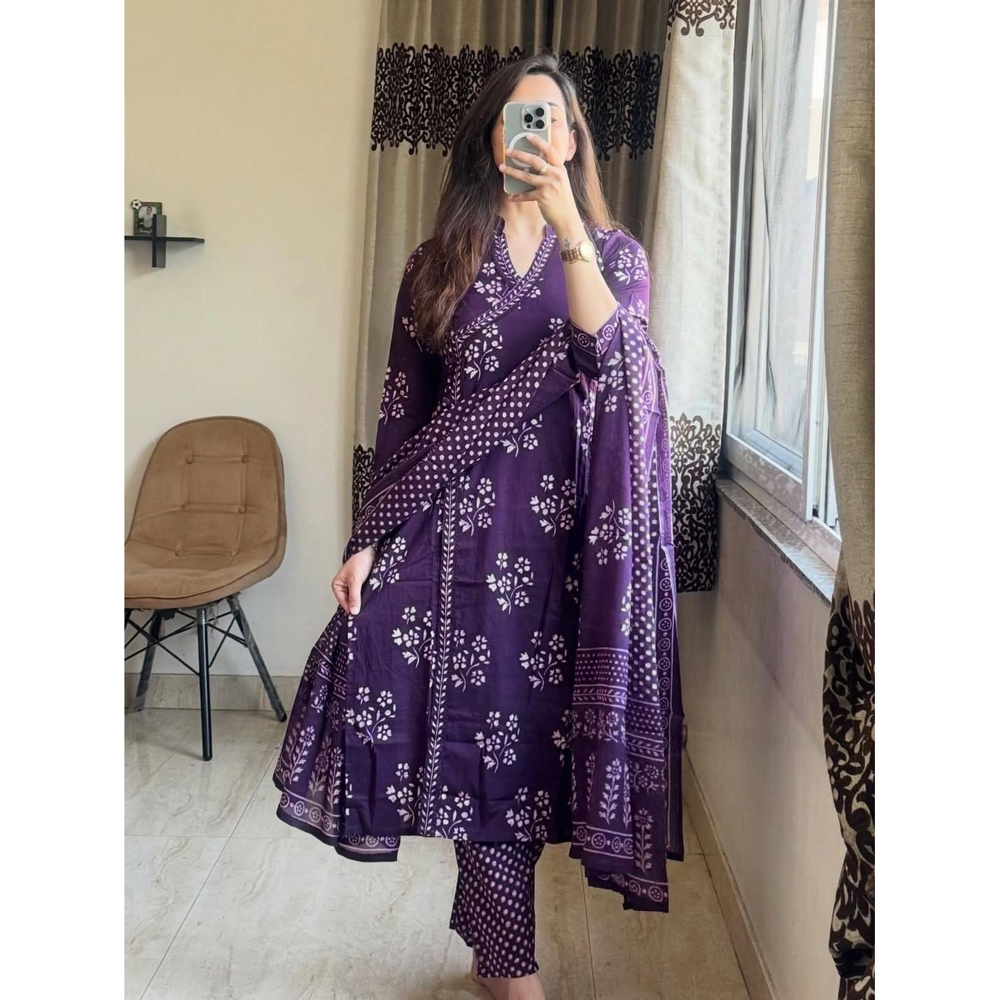 Indian Bollywood Cotton Kurti Pant Dupatta Set Designer Women s Ethnic Kurta Set L-40