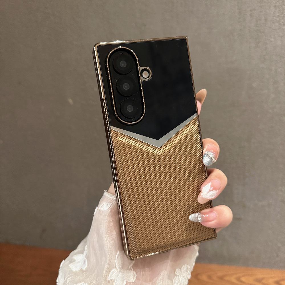 Electroplated Leather Phone Case For Samsung Galaxy Z Fold 6 5 4 3 Fold7 Luxury Shockproof Cover with Built-in Screen Protector