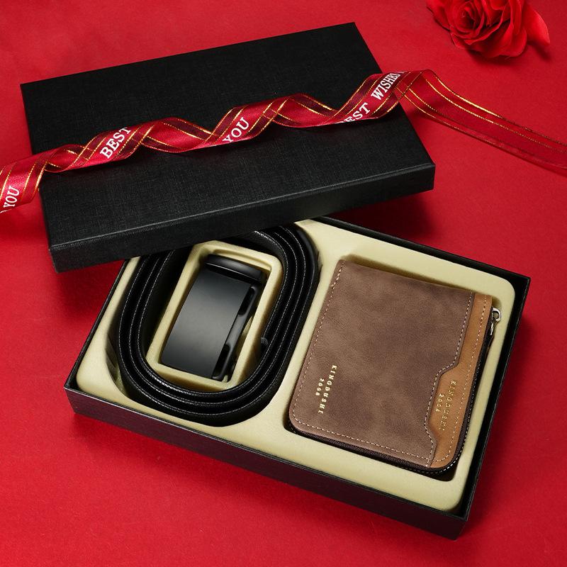 Gift Belt Wallet Suit Men's Genuine Leather High End Belt Wallet Gift Box Automatic Buckle Business Cowhide Men's Belt
