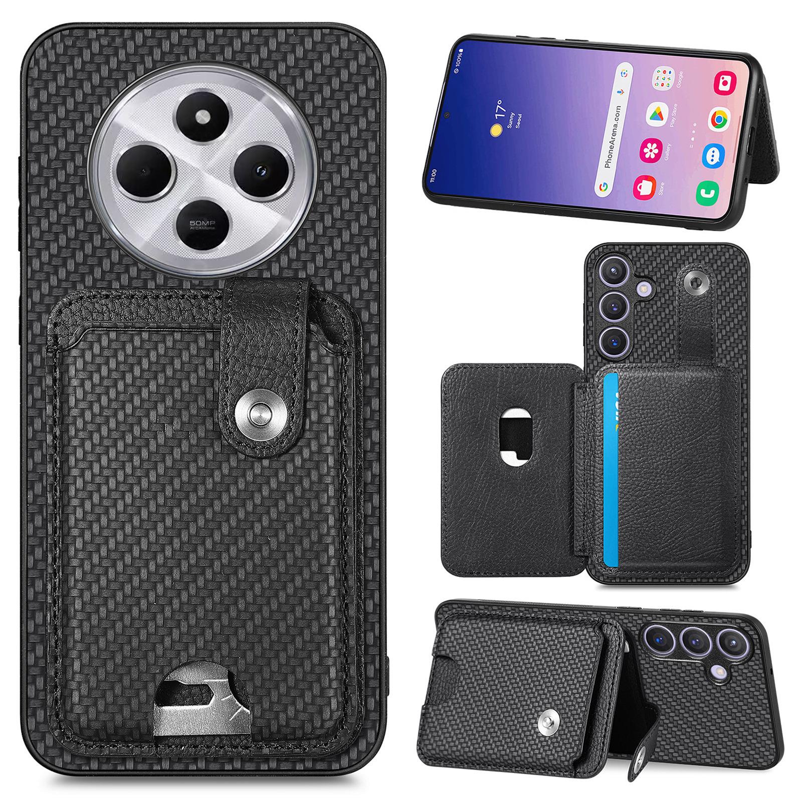 

Чохол з тримачем для карток для Xiaomi Redmi 14C 4G/14R 5G/Poco C75 4G Шкіра+ПК+ТПУ Чохол для телефону з картковим ножем Black