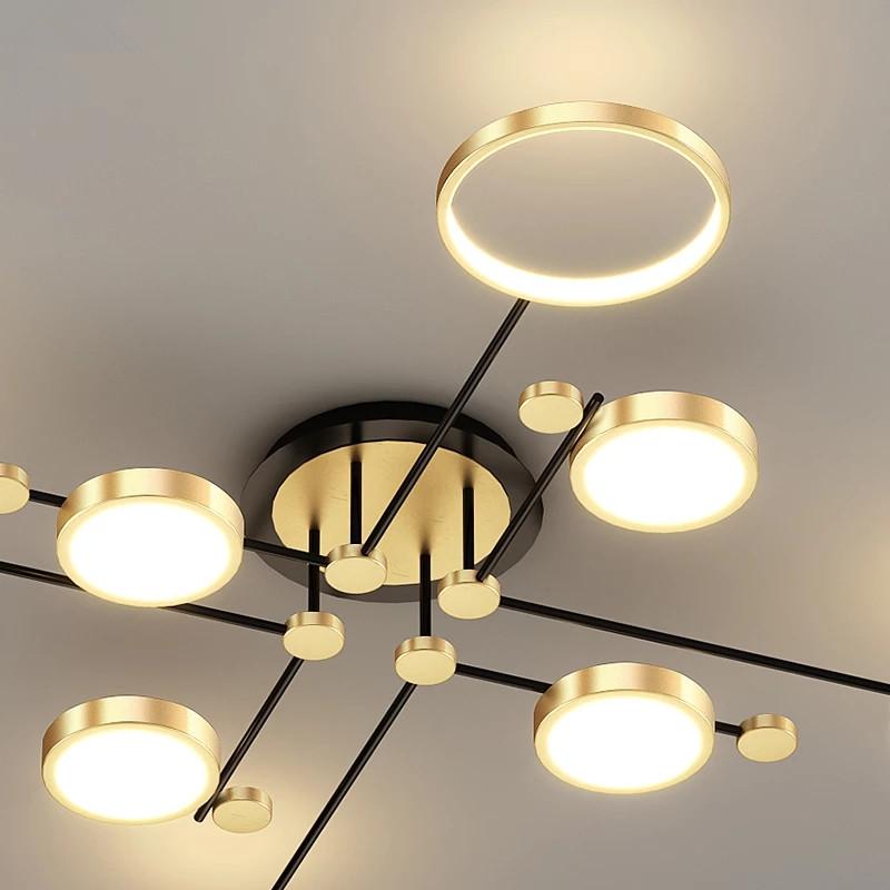 Aluminum LED Chandelier for Living Room Bedroom Hanging Lamp Gold Frame Pendant Dropshipping Indoor Lighting Lustre Fixtures