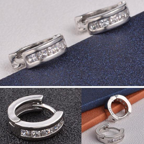 Ear Clip Silver Plated Shiny Silver Plated Rhinestone Ear Studs for Party