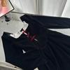 Spring and Autumn New Women's Long Sleeve Square Collar Vintage Bow Lace Black and White Stitching Dress