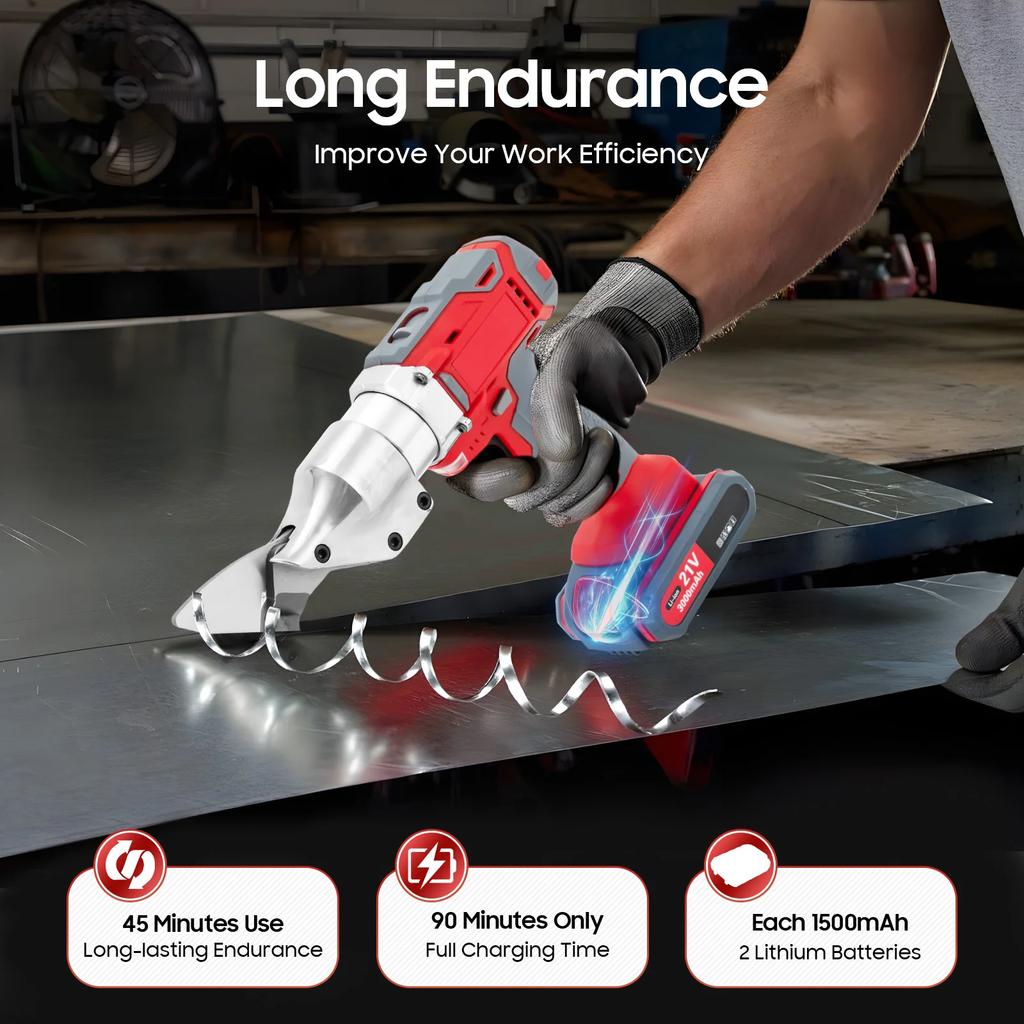 21V High-speed Rotating Head Electric Metal Cutter, Dual Speed Adjustable Cutting Tool with Box & LED Light for Iron, Aluminum