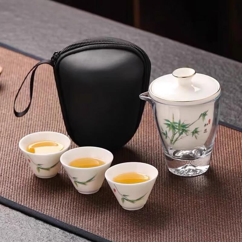 LISM Mutton Fat Jade Portable Tea Set (1 Pot, 3 Cups)