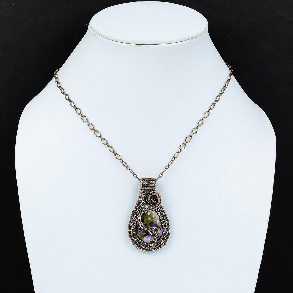 Copper Charoite Pendant Gemstone Jewelry, 999 Copper Wire Wrapped Pendant, Handmade Gift For Wife Pendant Jewelry