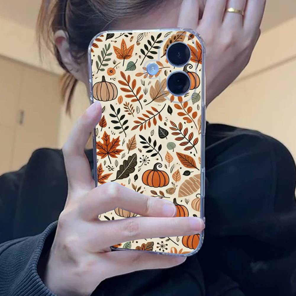Autumn Leaves Pumpkin Clear Silicone Soft TPU Phone Case For iphone 17 16 15 14 Plus 13 12 Mini 11 Pro Max Shell Capa