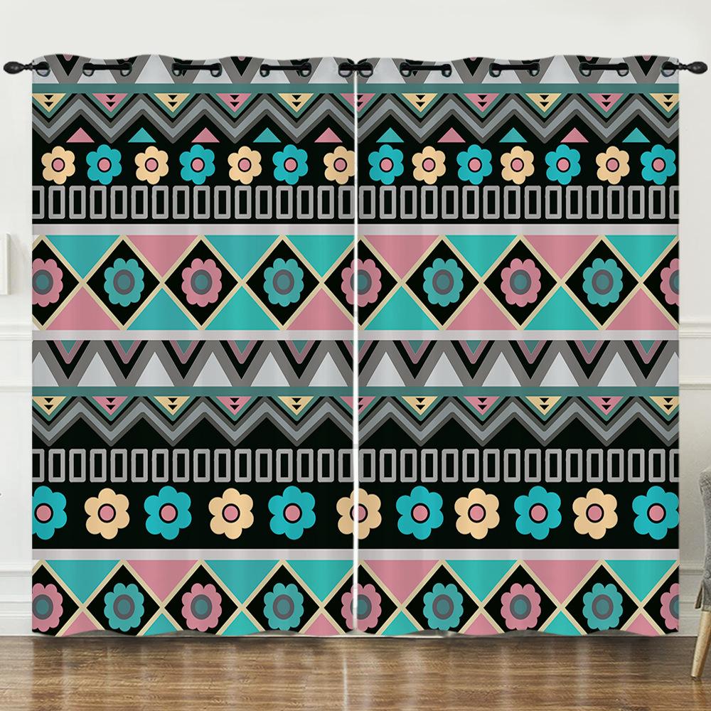 Curtain Ethnic Style 3D Digital Printing Blackout Curtain Punching