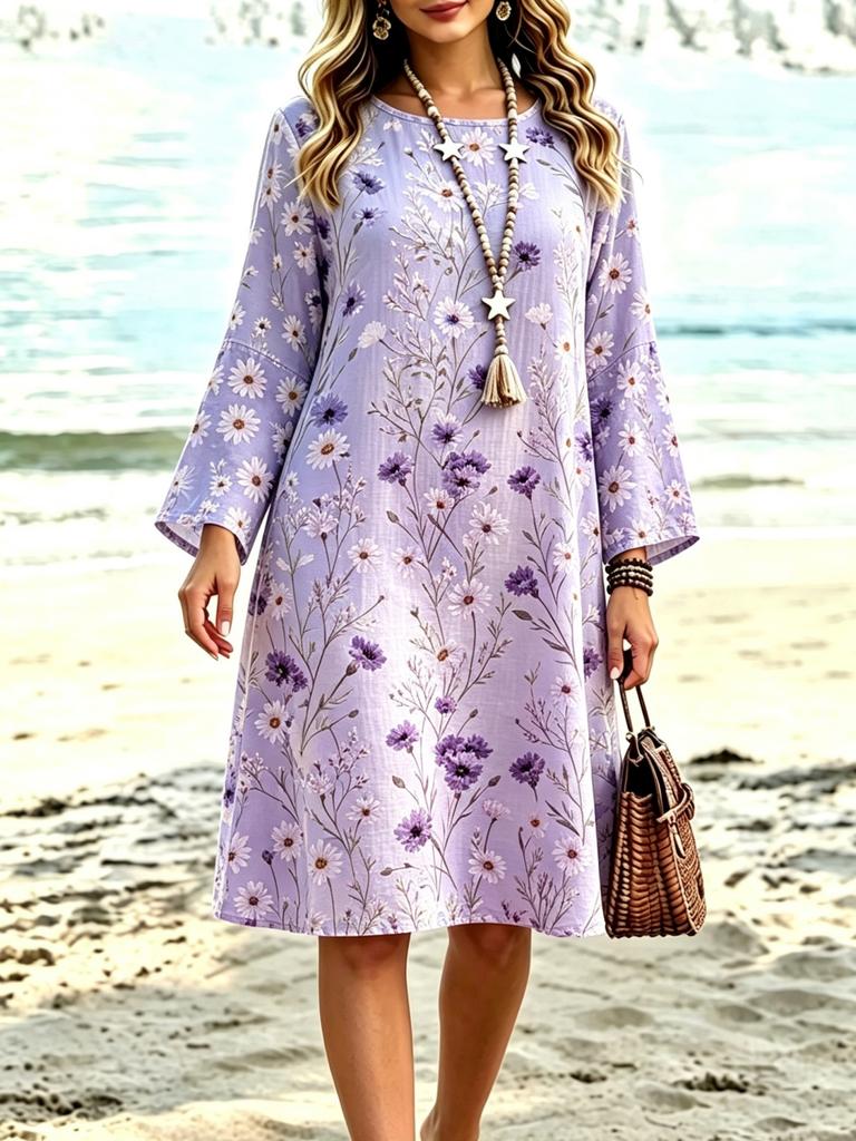 2026 New Autumn and Winter Women's Loose and Versatile Long-sleeved Dress, Comfortable and Casual Large Size Home Wear