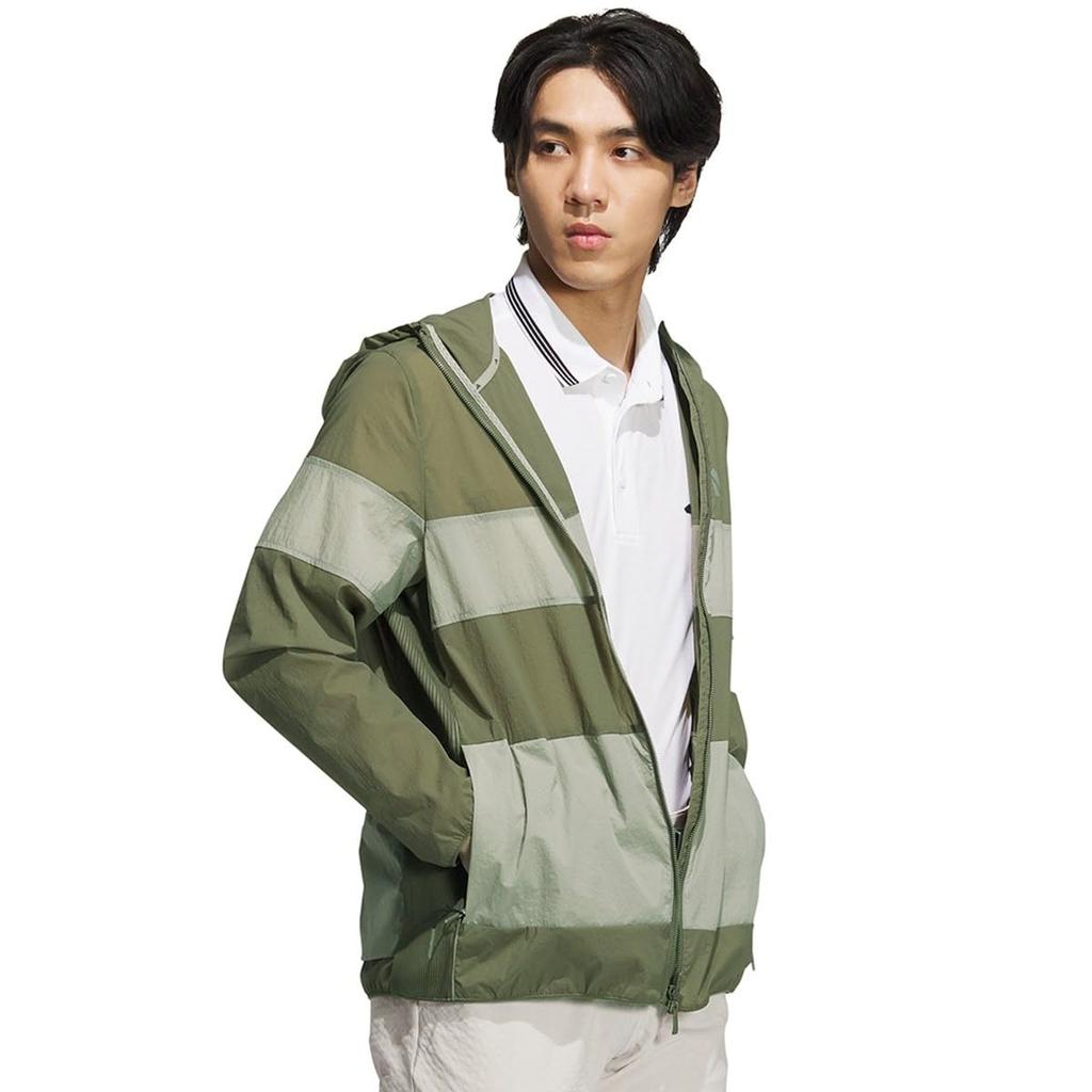 Adidas Golf Lightweight Hoodie with Back Olive Straight Men's Water-Repellent Full-Zip Pocket,