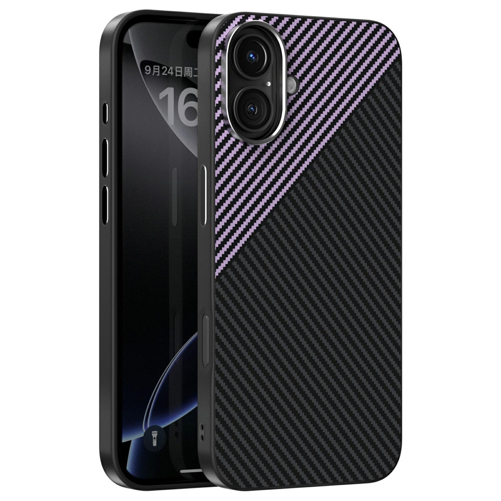 ABEEL For iPhone 16 Case Compatible with MagSafe Carbon Fiber Texture TPU PC PU Phone Back Cover