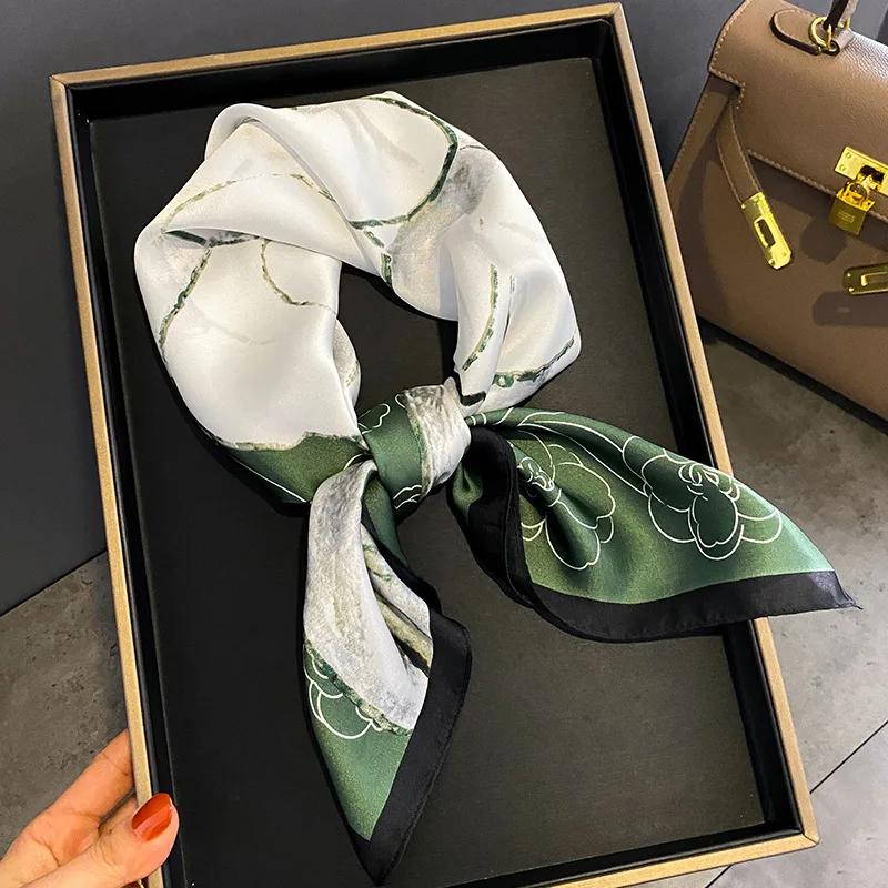 Luxury Brand Silk Square Plaid Scarf Women Satin Neck Hair Tie Band Soft work neckerchife 2024 NEW Hijab Head Female Foulard