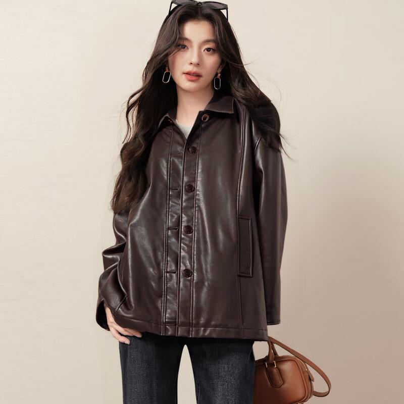 SEIFINI Women's Faux Leather Dropped Shoulder Jacket