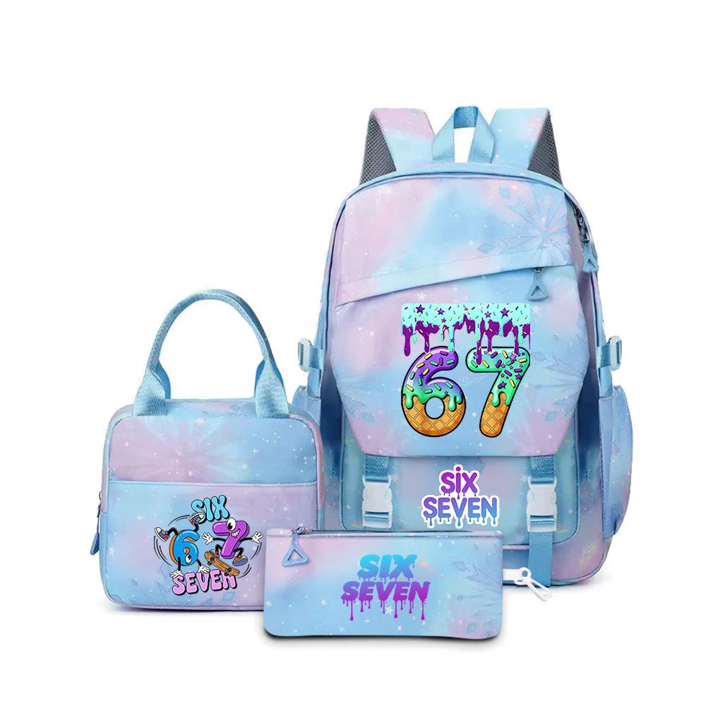 67 Impression Numérique de Dessins Animés Sac à Dos d'École Primaire et Secondaire Sac à Lunch Sac à Dos de Voyage Trois Pièces Three piece set