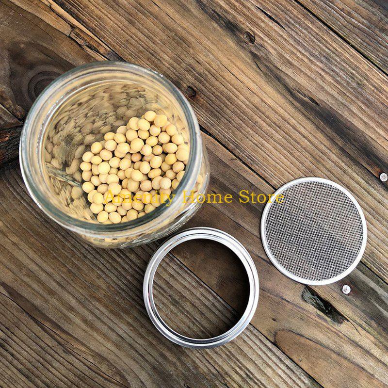 F26C Sprouting Jar with 304 Stainless Steel Screen Lid Wide Mouth Mason Sprouter Germinator for Organic Healthy for Fresh Mung