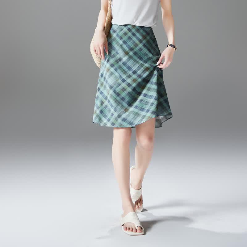 SOFSIL 2026 Summer Vintage Plaid High-Waist A-line Skirt L