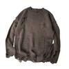 Men Sweater Solid Color Ripped O Neck Oversized Couple Sweater for Daily Wear