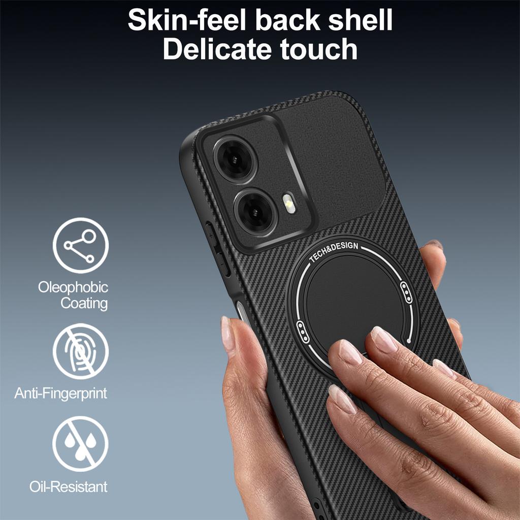 For Motorola Moto G35 5G Case Carbon Fiber Texture PC + TPU Phone Cover with Kickstand