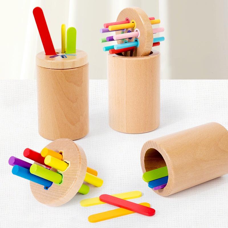 

Color & Shape Recognition Wood Pencil Holder - Educational Toy for Ages 3-6