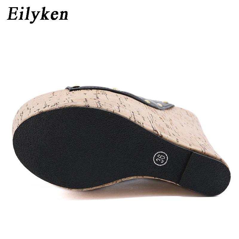 Rivet Peep Toe Platform Wedge Slippers Black Summer Shoes Woman Sexy Super High Heels Mules Sandal Size 35-42