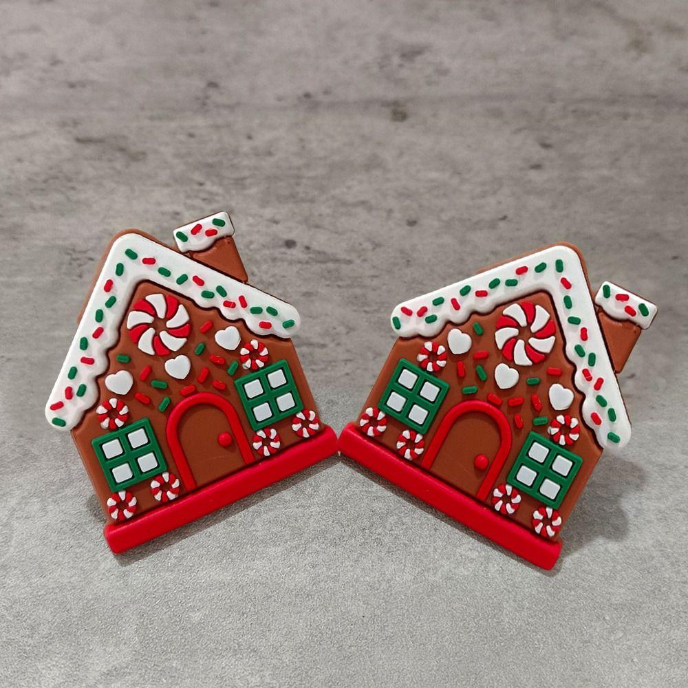 1/2Pcs Christmas Button Covers Gingerbread House Shape Reusable Easy to Install Christmas Knob Covers
