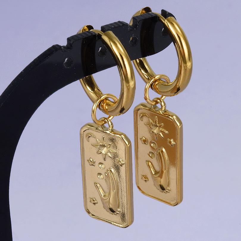 1 Pair Gold Color The Sword Evil Eye Sun Earrings For Women Men Accessories Round Hoops Stainless Steel Earring Religious Cross
