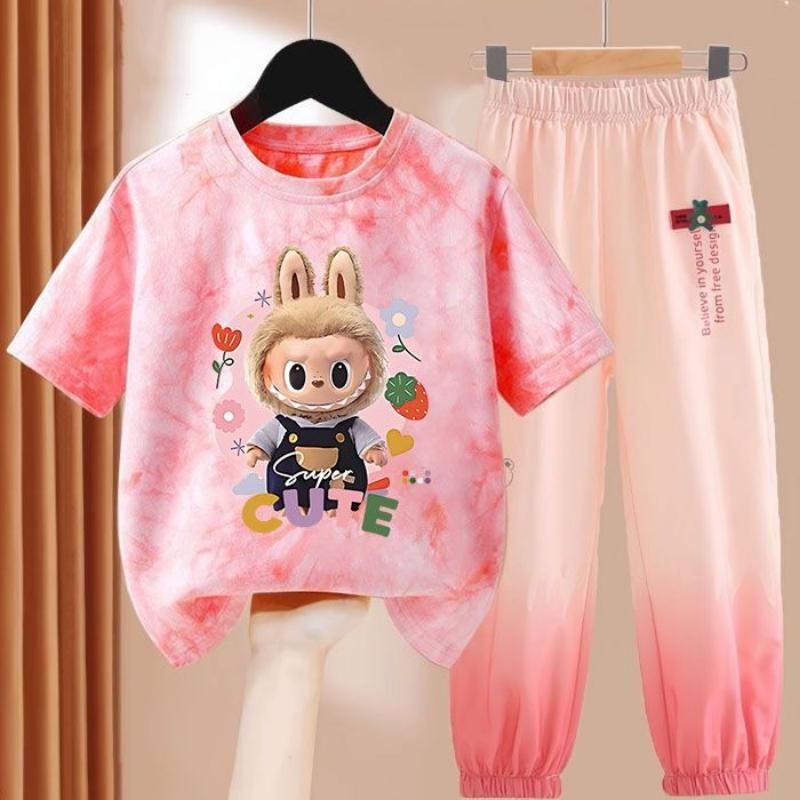 LBB Girls' Dopamine Set Summer Children's Fashionable Short-sleeved T-shirt Ice Silk Set
