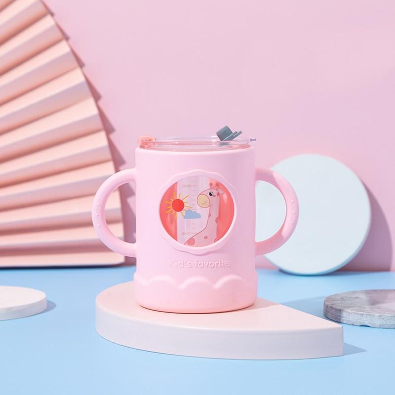 Children's Cartoon Anti-scalding Milk Cup, Drop-resistant, Microwave-heatable Milk Powder, Straw Cup, Glass Cup