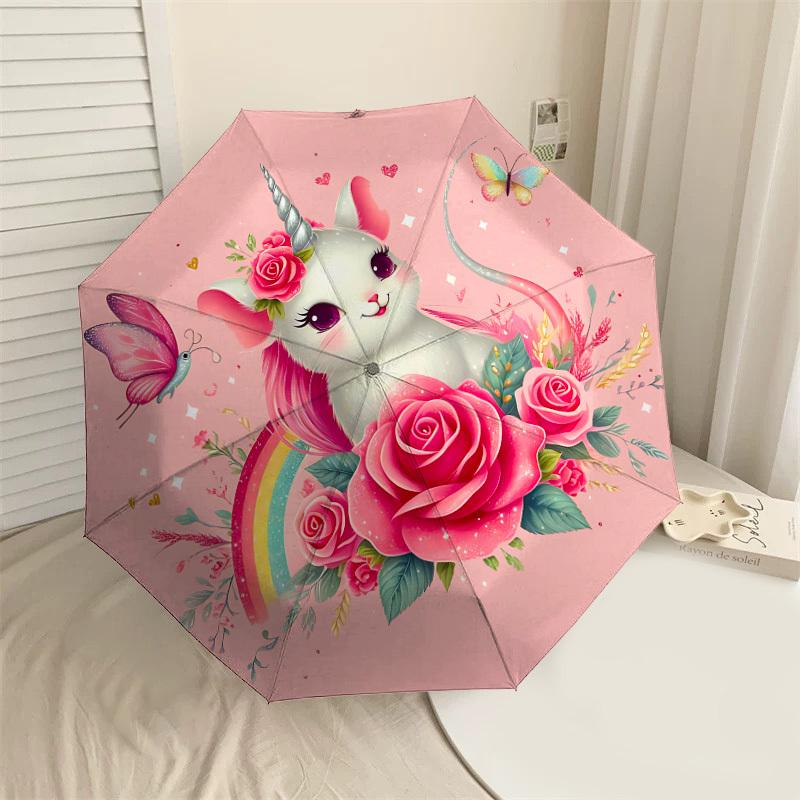 

1pc Unicorn Cat Automatic Open/Close Umbrella with Windproof, 8-Rib Sturdy Canopy, Durable Ribs, Fashionable Design1128A