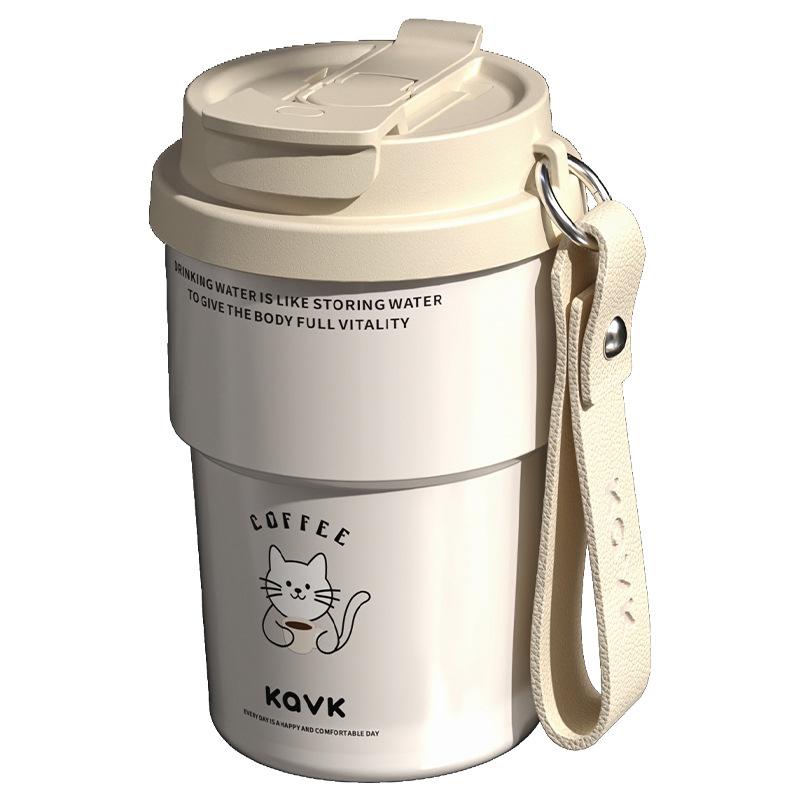 Simpel og avanceret 316 rustfrit stål termokop med en bærerem, et låg, dobbelt drikkekop til kaffe, bærbar ledsagende vandkop