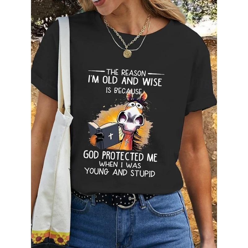 Women's T-sleeve funny retired animal letter pattern printing fashion casual round neck short-sleeved women's clothing