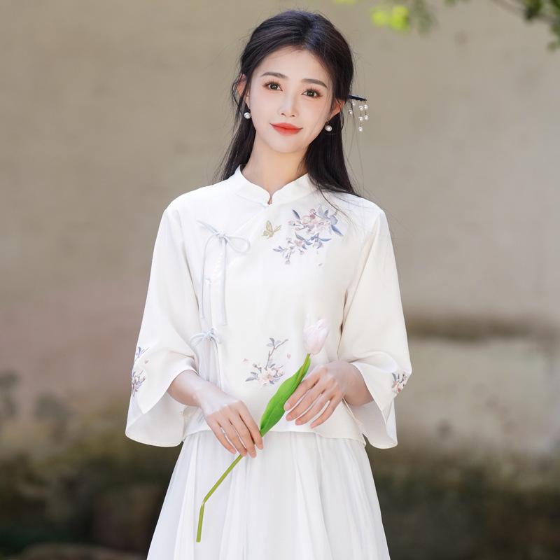 

Китайский ретро вышитый танский костюм ханьфу с воротником-стойкой XXL