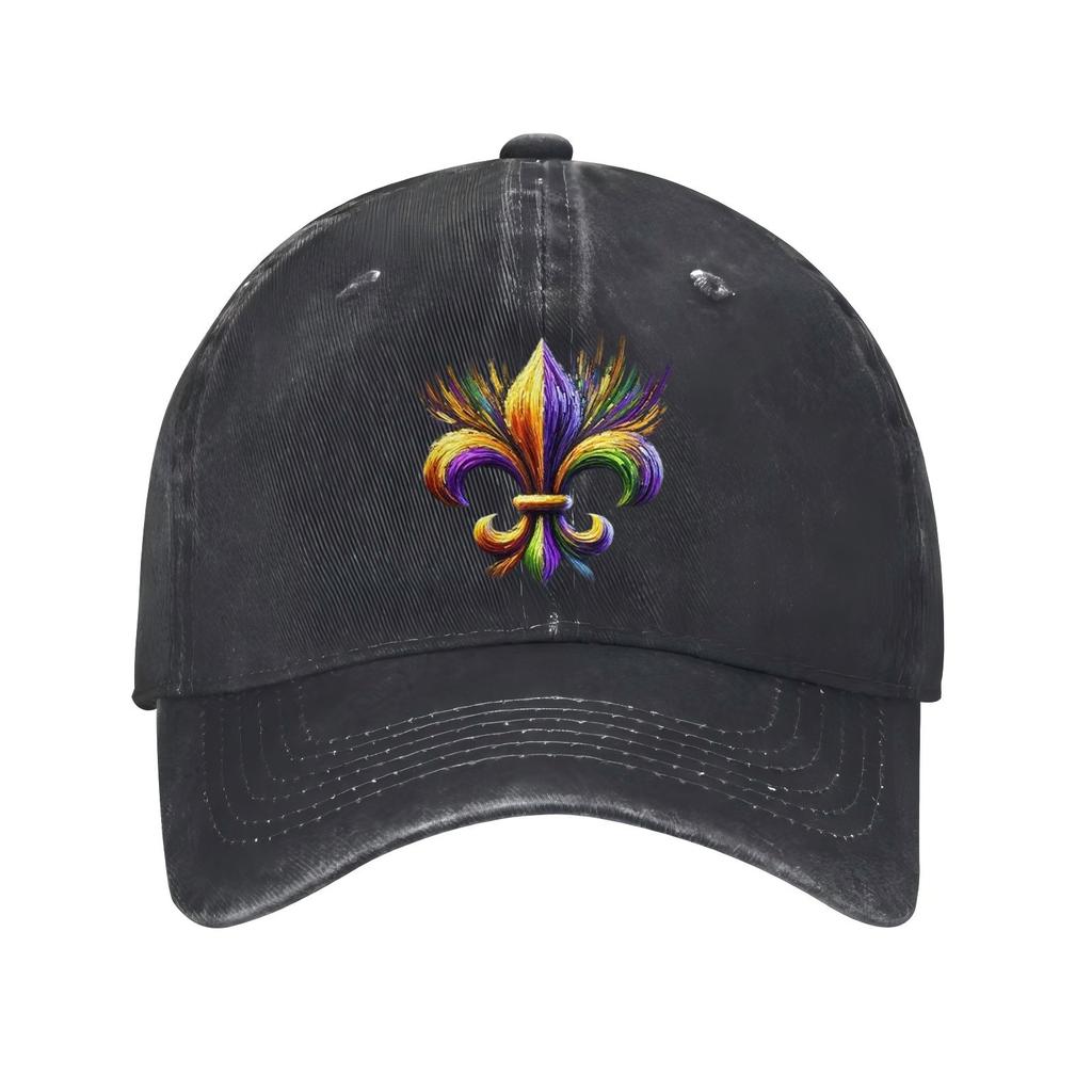 Mardi Gras Fleur de Lis Baseball Cap Distressed Adjustable Outdoor Sports Hat Casual Gift for Adults